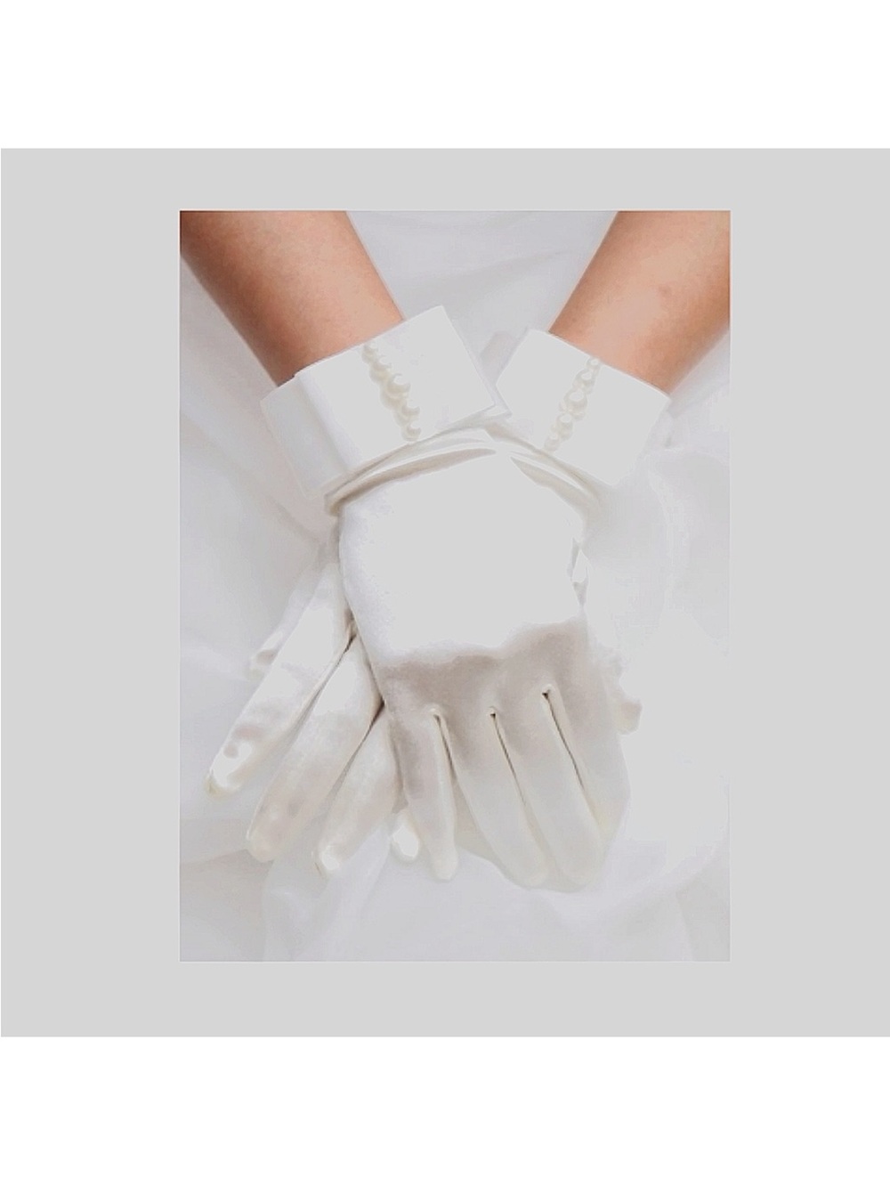 Elegant White Short Satin Gloves with Beautiful Pearl Details new